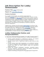 lobby ambassador job description